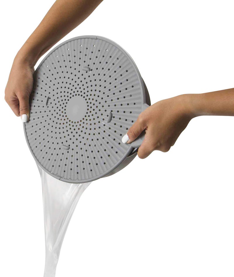 Simply Served Silicone Splatter Screen, Multi-Use Kitchen Tool, Protect Stovetop and Counters, 3-in-1 Silicone Kitchen Trivet, Splatter Screen, and Colander Lid, Gray - Image 5